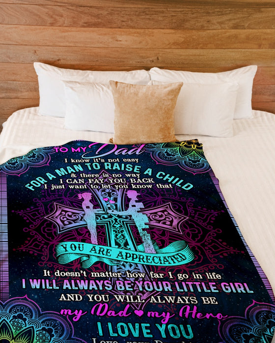 Personalized Mandala God Cross Fleece Blanket To My Dad From Daughter Custom Name I Will Always Be Your Little Girl