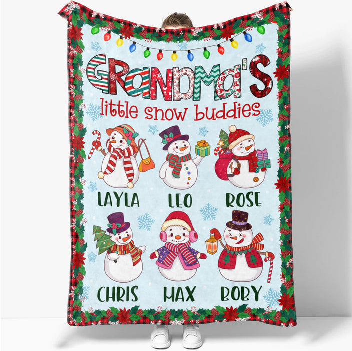 Personalized To My Grandmother Blanket From Grandkids Nana's Little Snow Buddies Snowmen Custom Name Gifts For Christmas