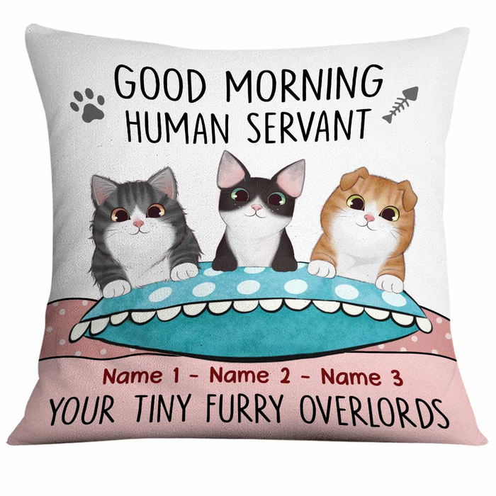 Personalized Square Pillow Gifts For Cat Lovers Good Morning Human Servant Custom Name Sofa Cushion For Christmas Xmas