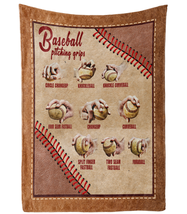 Premium Blanket For Baseball Lovers Son Dad Men Pitching Grips Vintage Hand Holding Ball Custom Name Gifts For Christmas