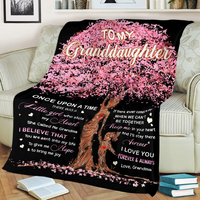 Personalized To My Granddaughter Blanket From Grandma Once Upon A Time There Was A Little Girl Pink Tree Printed