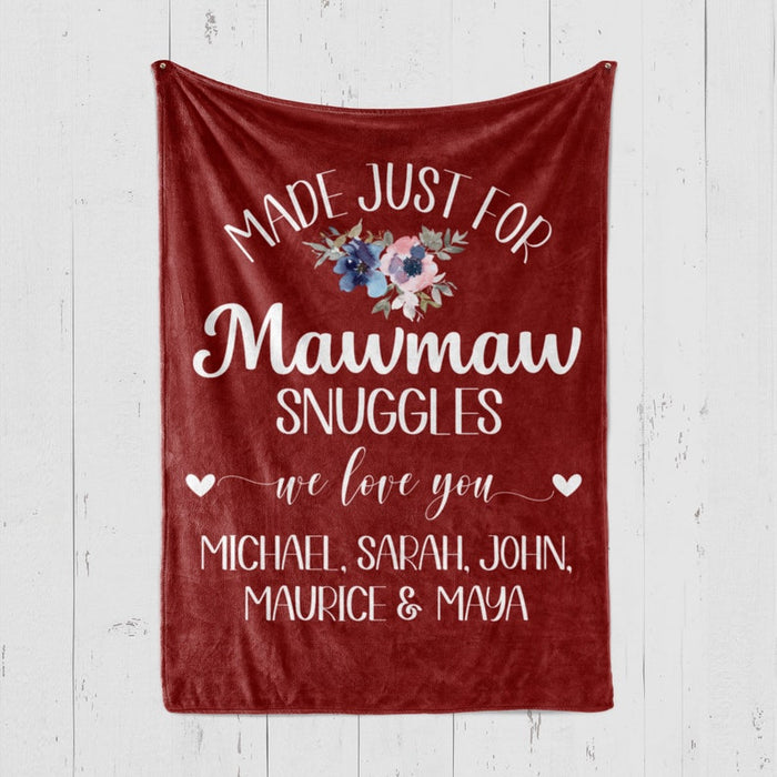 Personalized Blanket For Mom Made Just For Maw Maw Snuggles Flower Printed Multi Background Custom Kids Name