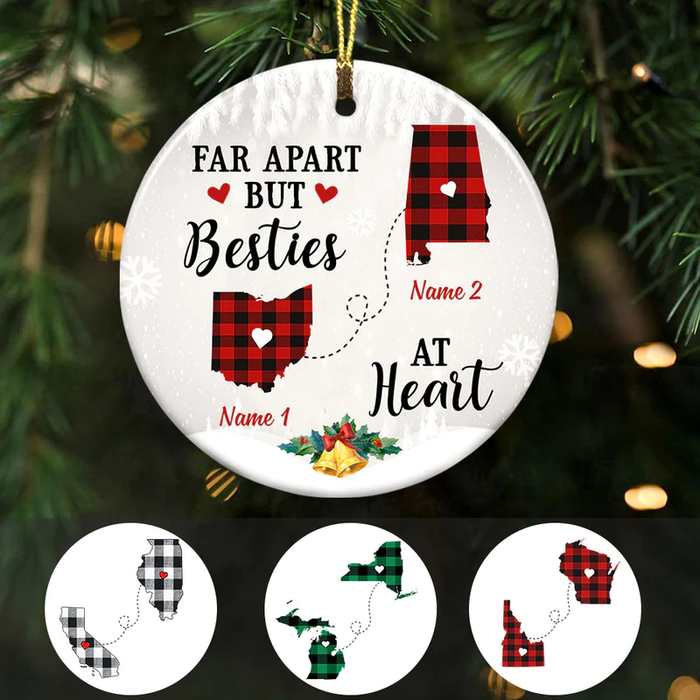 Personalized Ornament Long Distance Gifts For Sisters Distance Friends Besties At Heart Custom Name Xmas Tree Hanging