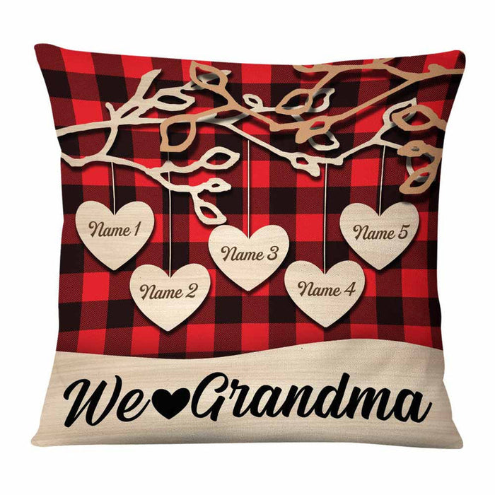 Personalized Square Pillow Gifts For Grandma Wood Tree Hearts Red Plaid Custom Grandkids Name Sofa Cushion For Christmas