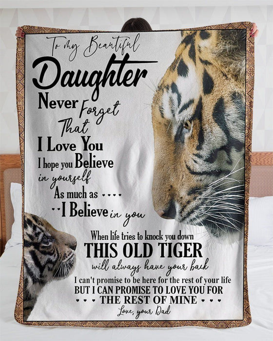 Personalized To My Daughter Blanket From Dad Never Forget That I Love You Old Tiger & Baby Tiger Printed