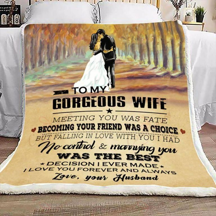 Personalized Wedding Blanket To My Gorgeous Wife Print Bride & Groom In The Forest Custom Name Valentine Blankets