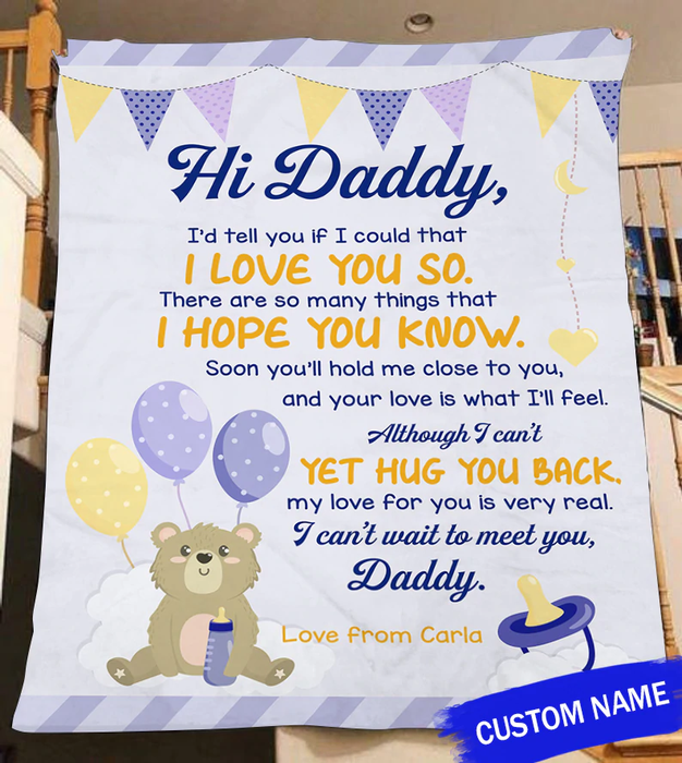 Personalized Blanket To My New Dad From Baby Cute Funny Cartoon Bear Print Custom Name Father's Day Blanket