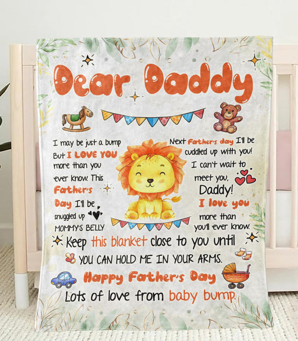 Personalized Blanket To My Dad From Baby Bump Happy Father's Day Cute Funny Baby Lion Cartoon Design Custom Name