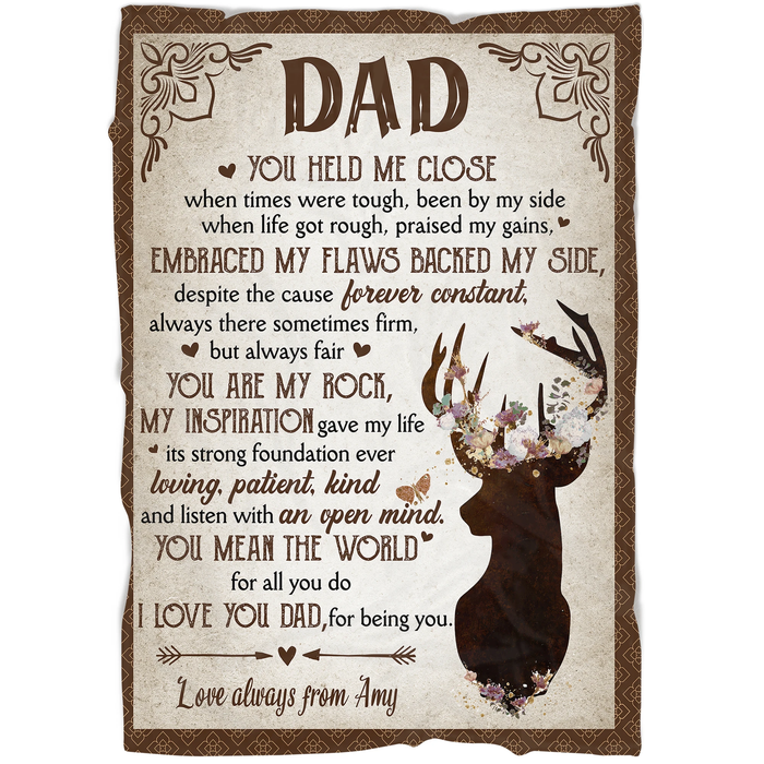 Personalized To My Dad Fleece Blanket You Mean The World For All You Do I Love You Dad For Being You Print Deer & Flower