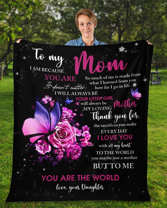 Personalized Black Fleece Blanket To My Mom On Mothers Day Pink Flower & Butterfly Blankets Custom Name