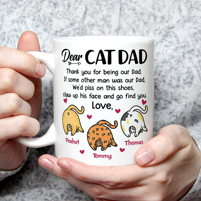 Personalized Ceramic Coffee Mug For Cat Dad Thanks For Being Our Dad Cute Cat Design Custom Cat's Name 11 15oz Cup