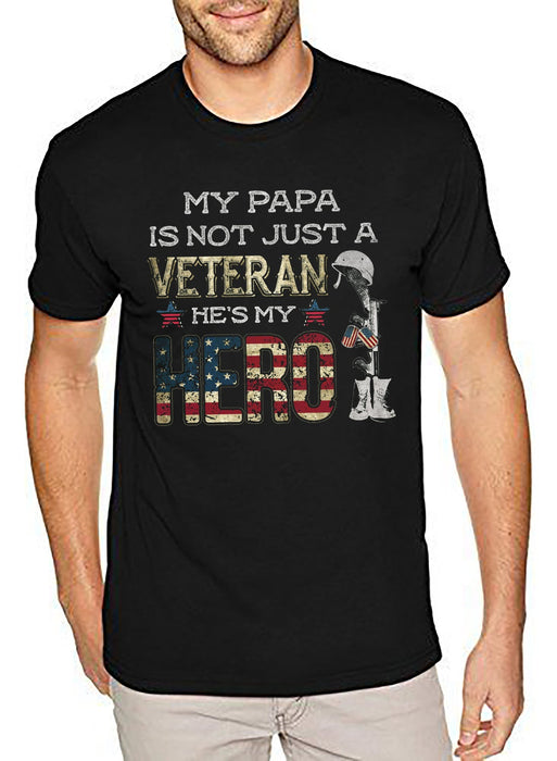 Personalized T-Shirt For Grandpa My Papa Is Not Just A Veteran He's My Hero Military Papa American Dog Tag US Flag Printed