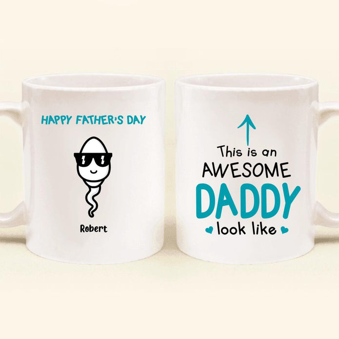 Personalized Ceramic Coffee Mug For Dad This Is An Awesome Daddy Look Like Funny Sperm Custom Kids Name 11 15oz Cup