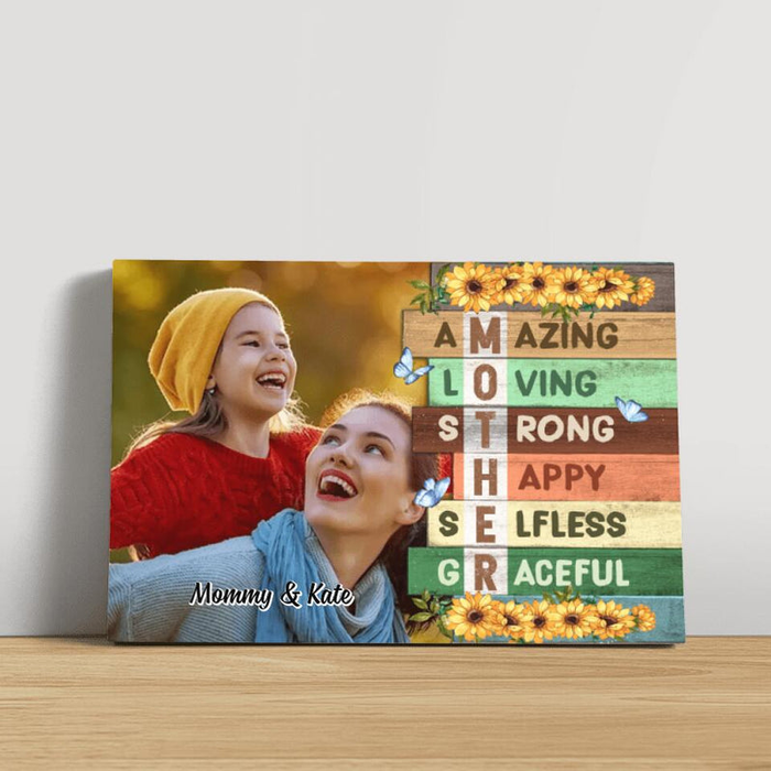 Personalized Canvas Wall Art For Mom From Kids Mother Loving Strong Happy Selfless Custom Name & Photo Poster Home Decor
