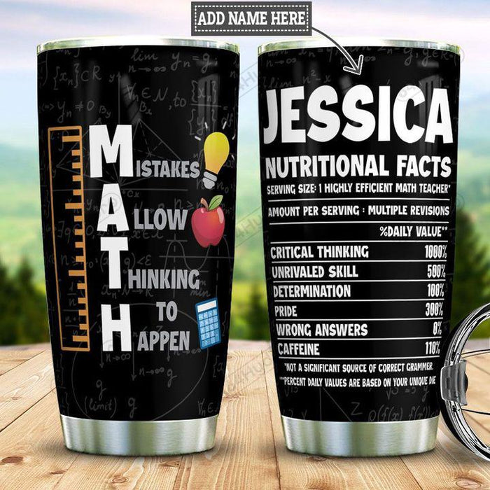 Personalized Travel Cup For Teacher Ruler Math Teacher Nutrition Facts 20oz Tumbler Custom Name Back To School Gifts