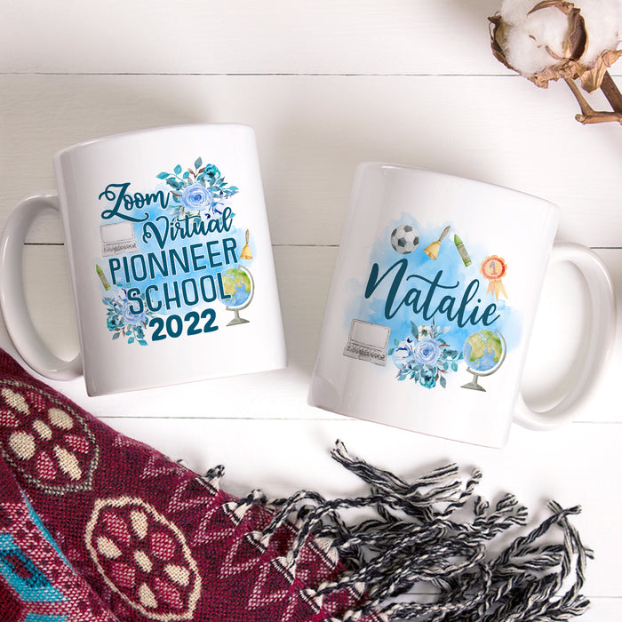 Personalized Back To School Mug Pioneer School Zoom Virtual Flower Print Custom Name 11 15oz Ceramic Coffee Cup