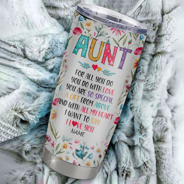 Personalized Tumbler Gifts For Aunt From Niece Nephew Colorful Flowers You're So Special Custom Name Travel Cup 20oz
