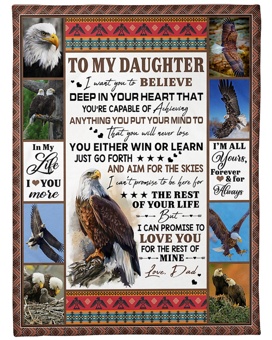 Personalized Blanket To My Daughter From Dad You Either Win Or Learn Eagle Printed Rustic Style Custom Name