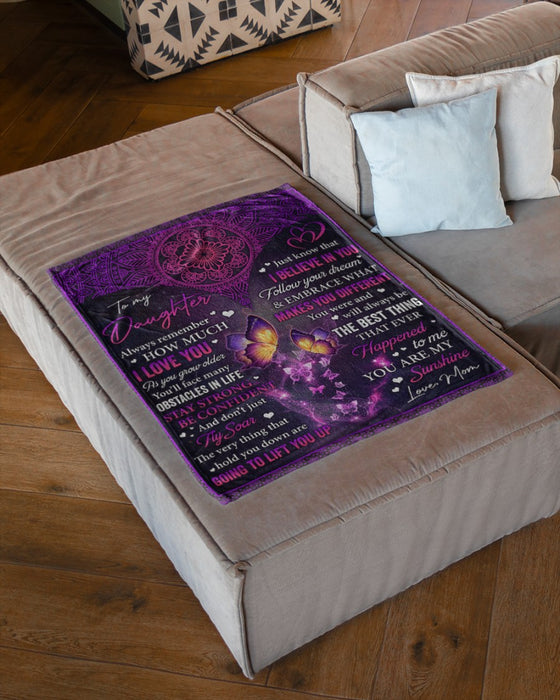 Personalized Blanket To My Daughter From Mom Remember Butterfly Printed Mandala Style Galaxy Background Custom Name