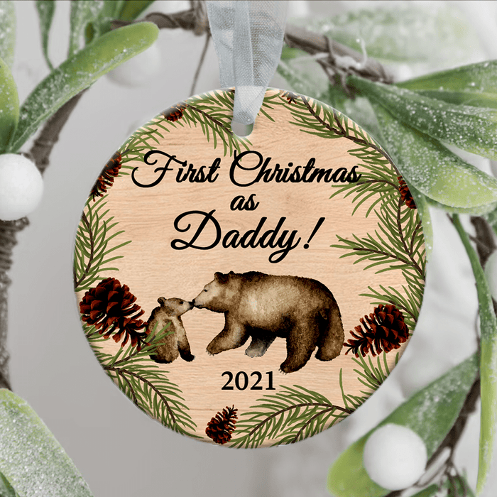 Personalized Ornament For New Dad Cute Bear First Christmas As A Daddy Custom Name Hanging Tree First Christmas Gifts