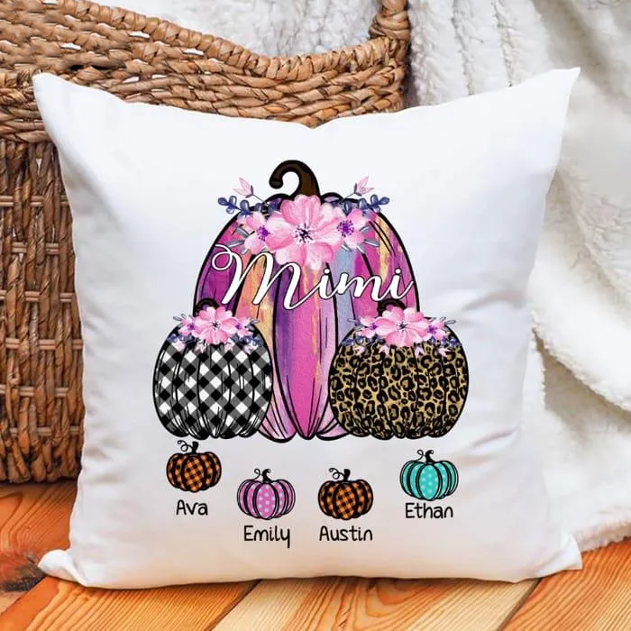 Personalized Square Pillow For Grandma Leopard Pumpkins Mimi Autumn Custom Grandkids Name Sofa Cushion Birthday Gifts