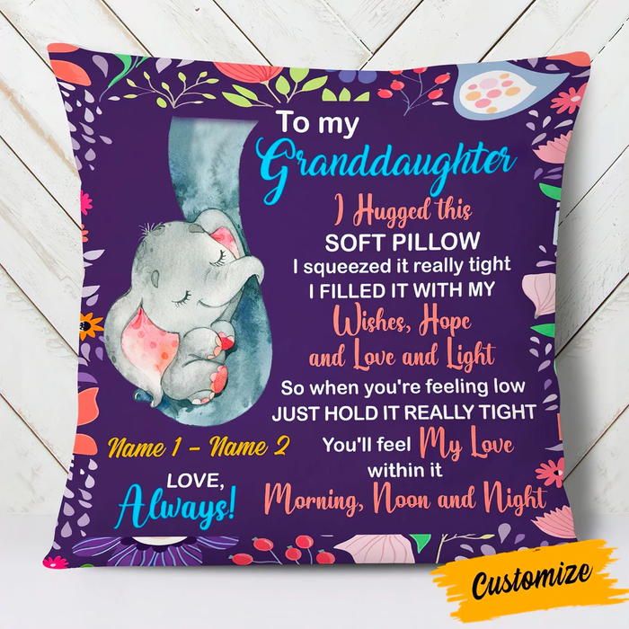Personalized To My Granddaughter Square Pillow Elephant Just Hold It Really Tight Custom Name Sofa Cushion Xmas Gifts
