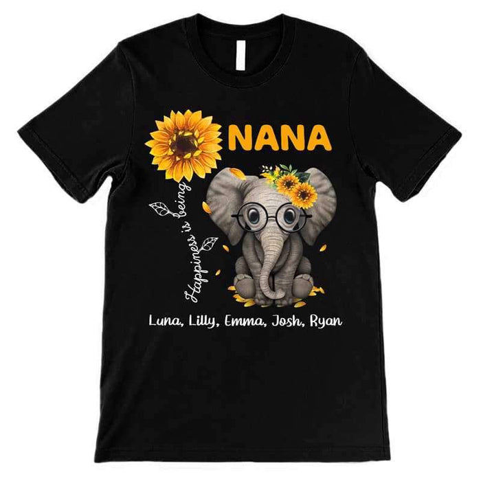 Personalized T-Shirt For Grandma Nana Elephant & Sunflower Printed Custom Grandkids Name Mother'S Day Shirt