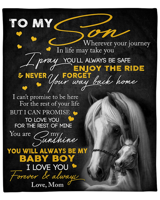 Personalized To My Son Blanket From Father Mother Custom Name Horse Never Forget Way Back Home Gifts For Christmas
