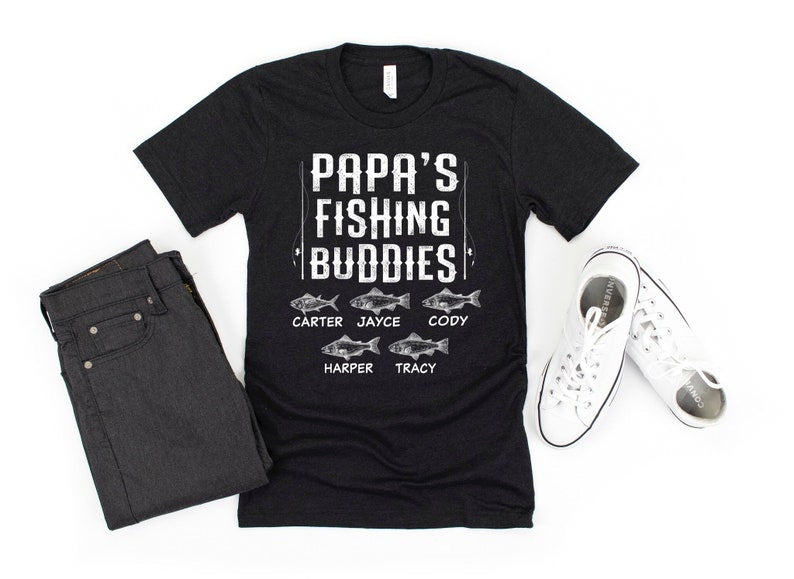 Personalized T-Shirt For Grandpa Papa'S Fishing Buddies Vintage Design Custom Grandkids Name Father'S Day Shirt