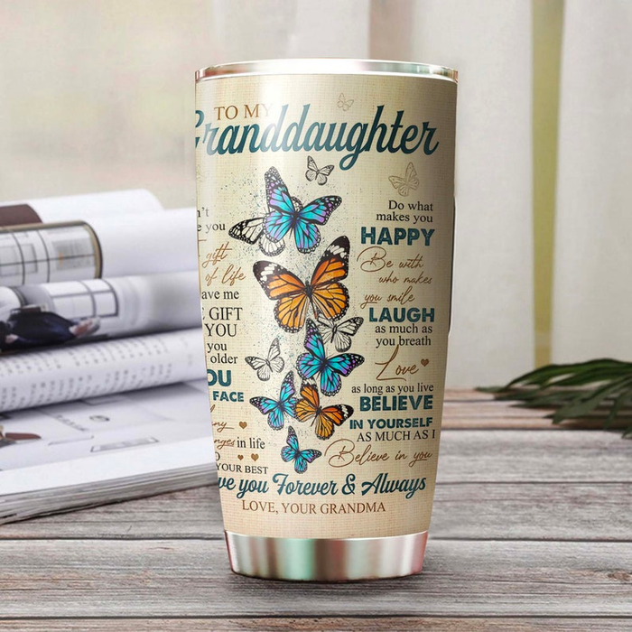 Personalized Tumbler To Granddaughter Gifts From Grandparents Do What Makes You Happy Butterflies Custom Name Travel Cup