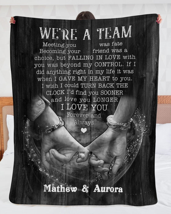 Personalized Fleece Blanket For Couple Husband Wife We'Re A Team Hand In Hand Prints Custom Name Valentine Blankets