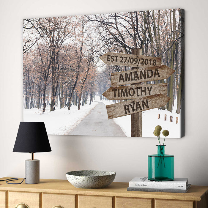 Personalized Wall Art Canvas For Family Winter Road Street Sign Est Year Poster Print Custom Multi Name & Date