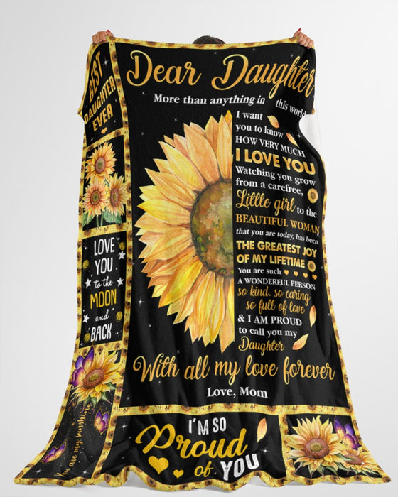 Personalized Blanket To My Daughter From Mom Sunflower Design Butterfly Print Star Night Background Custom Name