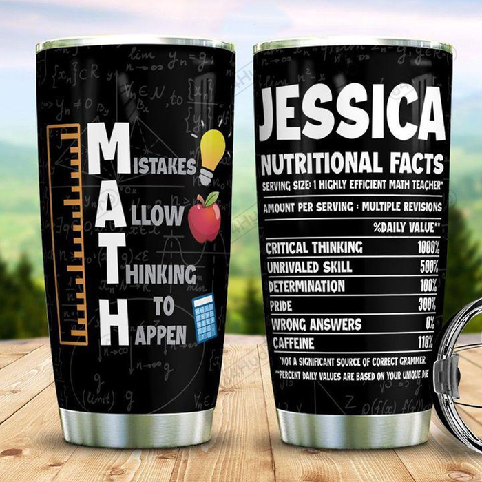 Personalized Travel Cup For Teacher Ruler Math Teacher Nutrition Facts 20oz Tumbler Custom Name Back To School Gifts