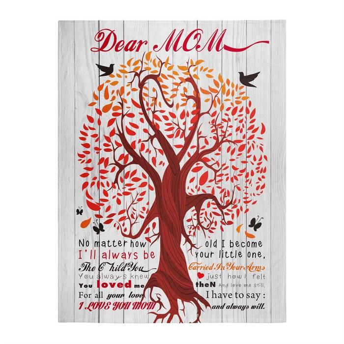 Personalized Rustic Wooden Blanket Dear Mom For Mothers Day Red Leaves Tree Printed Blanket Custom Name