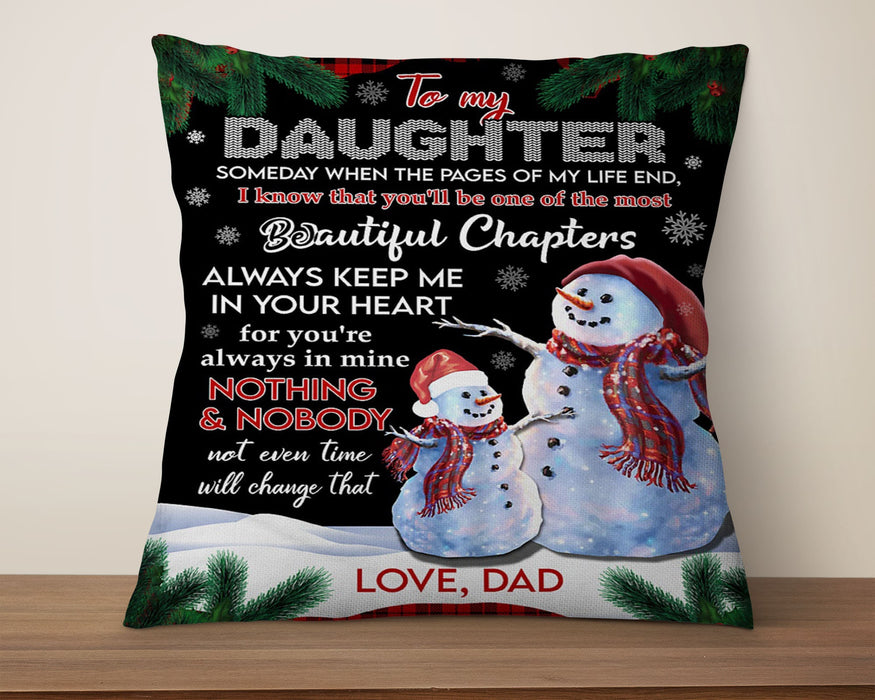 Personalized To My Daughter Square Pillow Snowmen Always Keep Me In Your Heart Custom Name Sofa Cushion Christmas Gifts