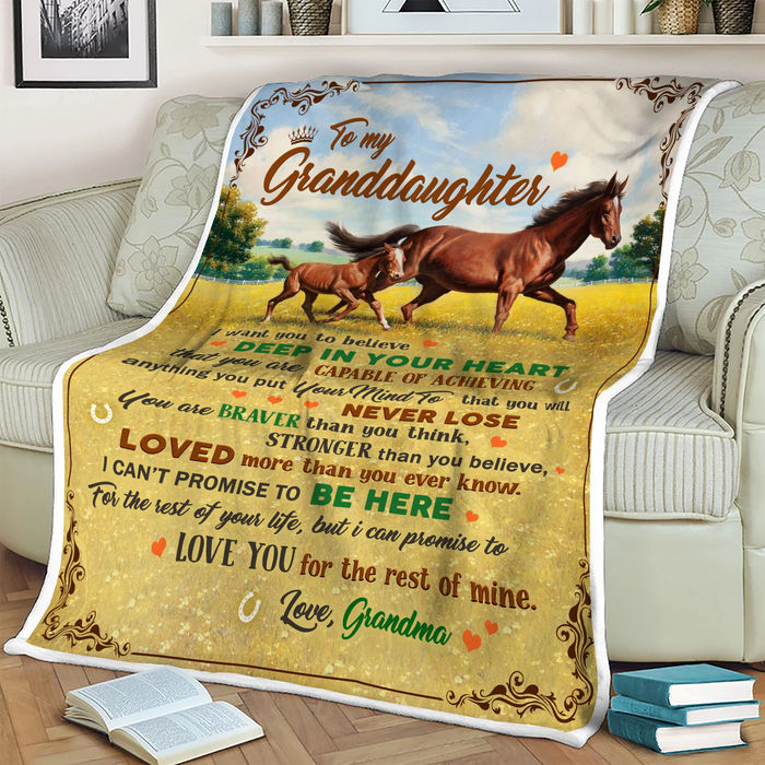 Personalized Blanket To Granddaughter I Want You To Believe Deep In Your Heart Print Two Horses On The Field