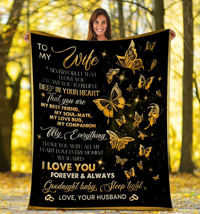 Personalized To My Wife Blanket From Husband Never Forget That I Love You Butterflies Printed Valentines Blanket