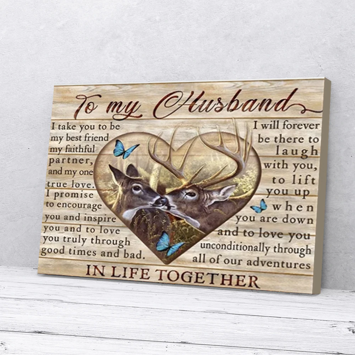 Personalized To My Husband Canvas Wall Art From Wife Deer Couple I Love You In Life Together Custom Name Poster Prints