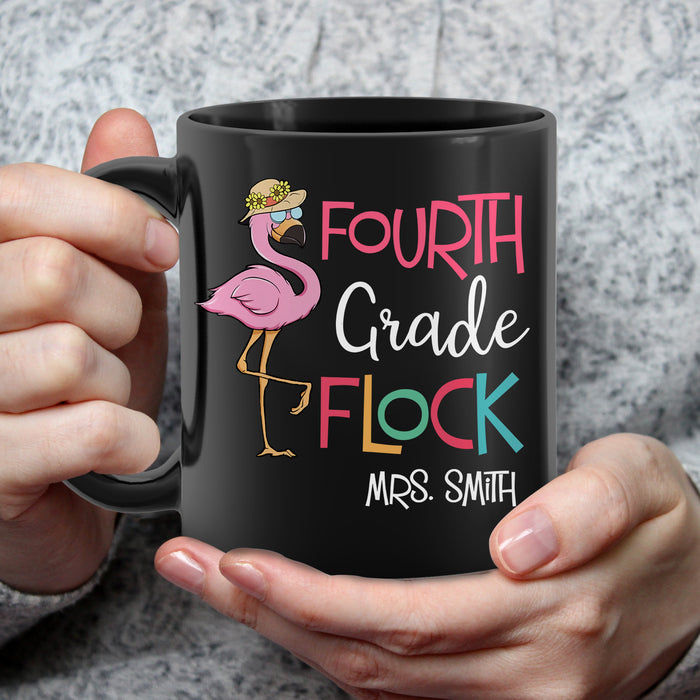 Personalized Ceramic Coffee Mug For Teachers Flock Sunflower & Flamingo Print Custom Name 11 15oz Back To School Cup