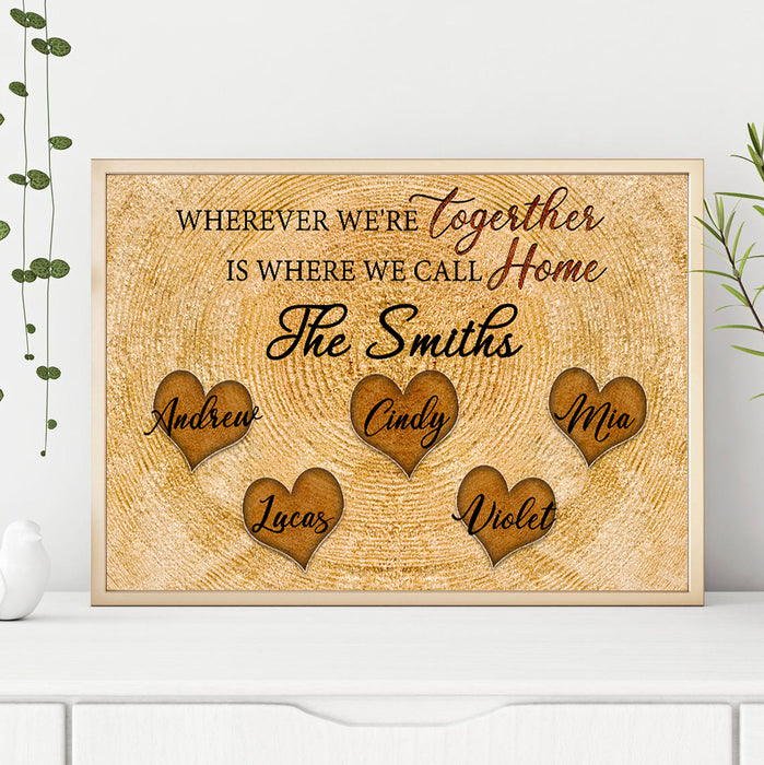 Personalized Wall Art Canvas For Family Wooden Vintage Hearts Poster Printed Custom Multi Name