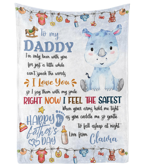 Personalized Blanket To My Dad From Baby Bump Happy Father's Day Cute Funny Baby Rhino Print Custom Name