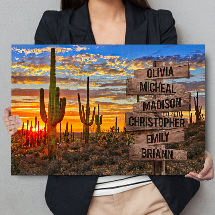 Personalized Canvas Wall Art Gifts For Family Sunset Sonoran Cactus Desert Signs Custom Name Poster Prints Wall Decor