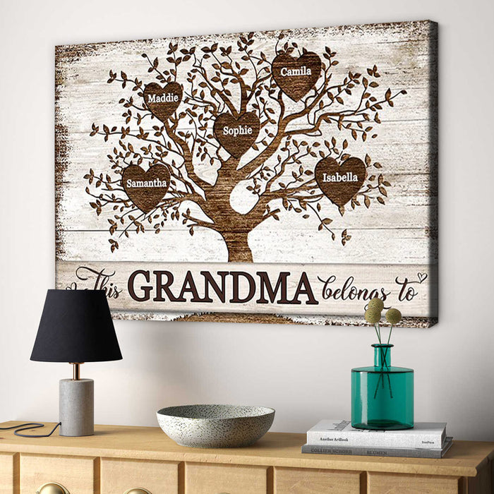 Personalized Matte Canvas For Grandma This Grandma Belongs To Vintage Hearts Tree Design Custom Grandkids Name