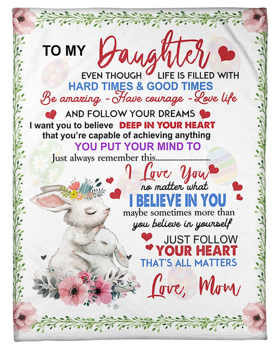Personalized To My Daughter Fleece Blanket From Mom Be Amazing Have Courage Love Life Custom Name Rabbit Family Printed