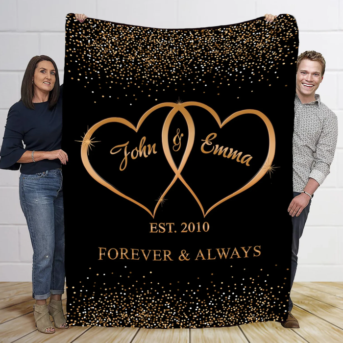 Personalized Valentine'S Day Blanket For Couple Forever & Always Monogram Heart Printed Custom Names & Date