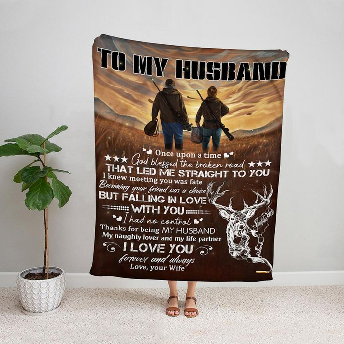 Personalized To My Husband Fleece Blanket From Wife I Love You Forever & Always Father And Son Hunting Printed