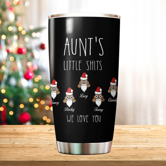 Personalized Tumbler Gifts For Auntie From Nephew Niece Aunt's Little Shits Funny Santa's Hat Custom Name Travel Cup