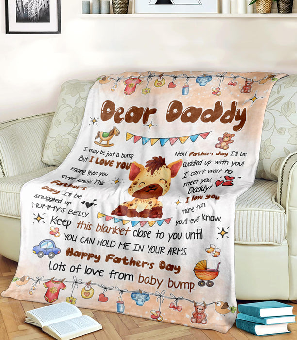 Personalized Blanket To My Dad From Baby Bump Happy Father's Day Cute Funny Baby Hyena Printed Custom Name