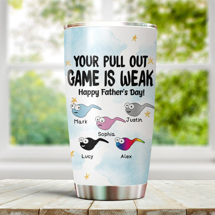 Personalized To My Dad Tumbler From Son Daughter Your Pull Out Game Is Weak Sperms Custom Name Travel Cup Birthday Gifts